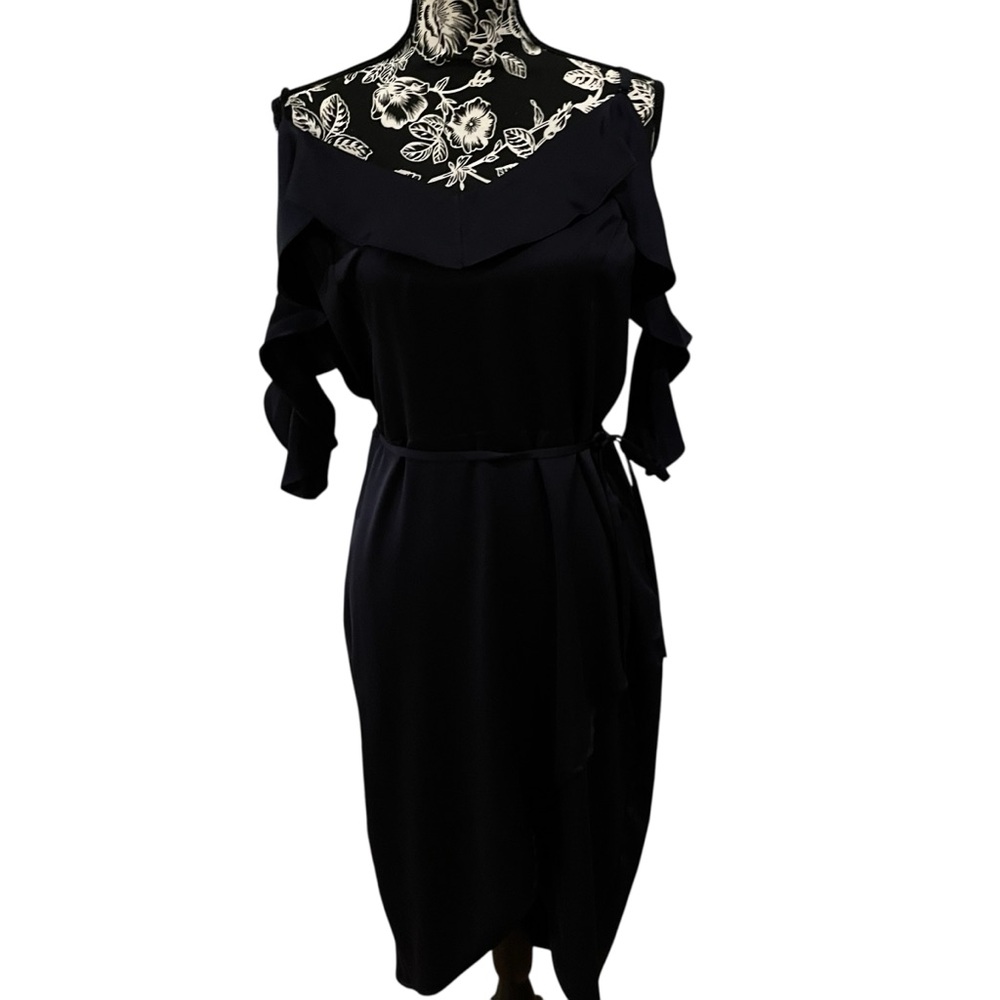 JustFab size 14 XXL Navy blue silky faux wrap dress adjustable off shoulder NWT